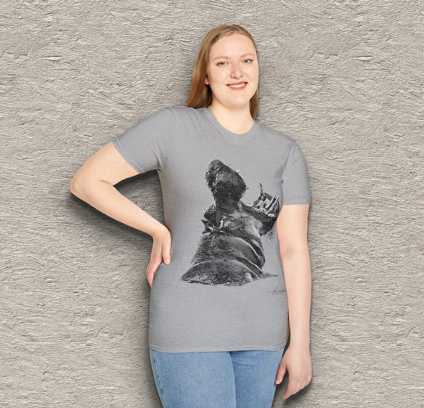 B&W Hippo Cotton Unisex T-Shirt