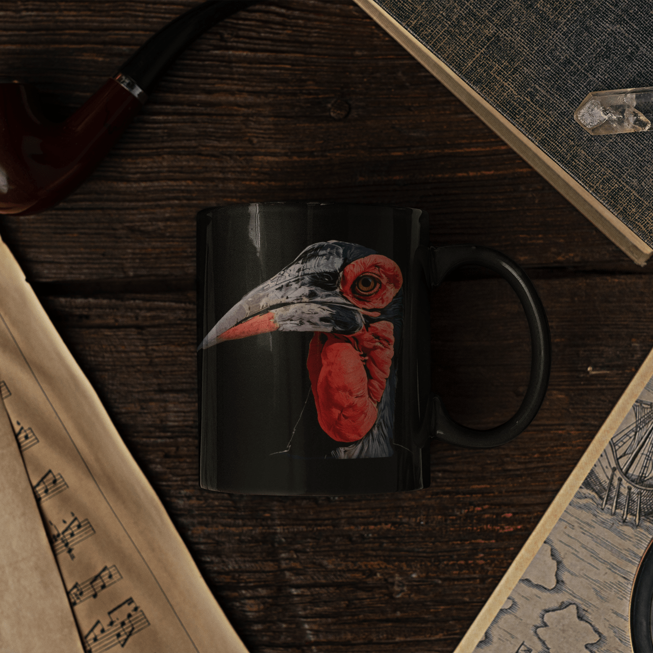 African Hornbill 15oz Large Black Ceramic Mug - HD Printing