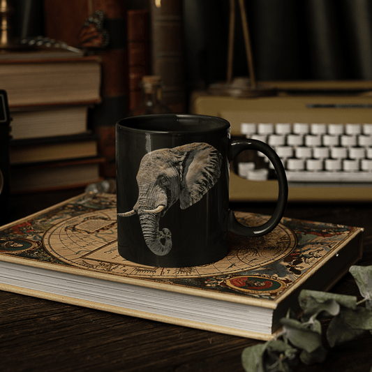 Elephant 15oz Black Ceramic Coffee Mug II - HD Printing