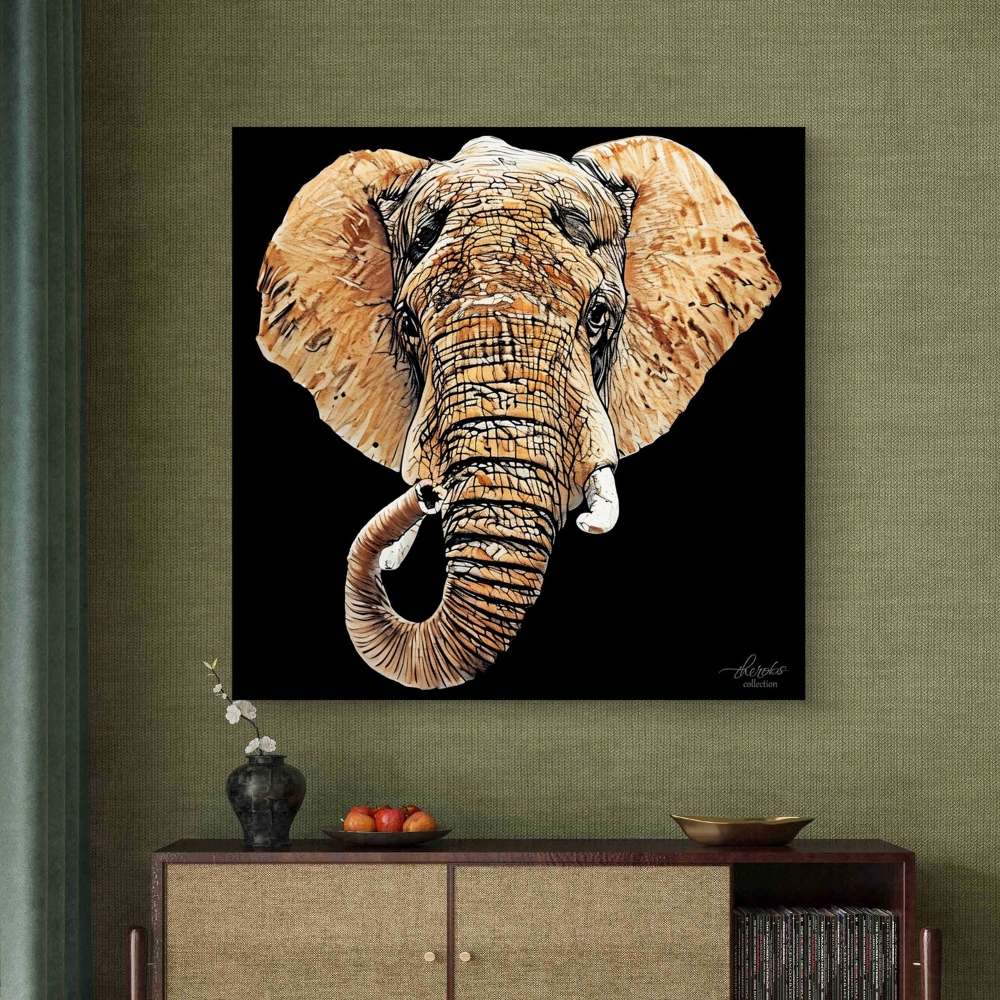 Elephant Satin Stretched Black Canvas Print III - HD Printing