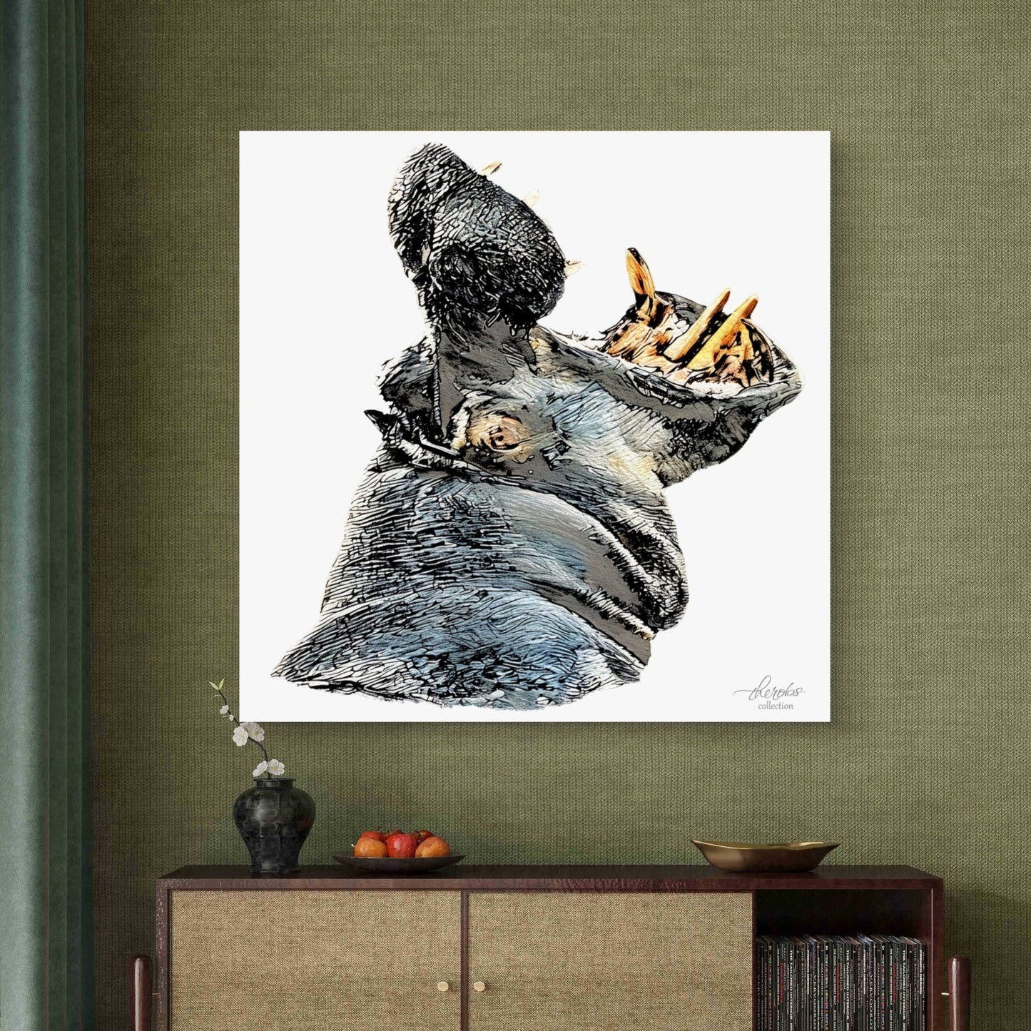 Hippo Satin Stretched Canvas Print - HD Printing