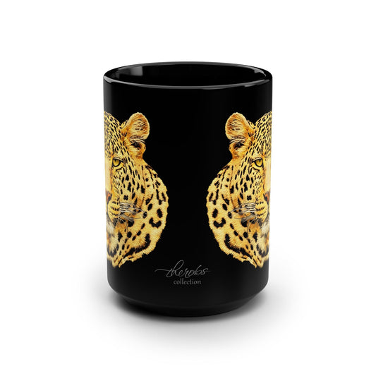 Leopard 15oz Large Black Ceramic Mug - HD Printing