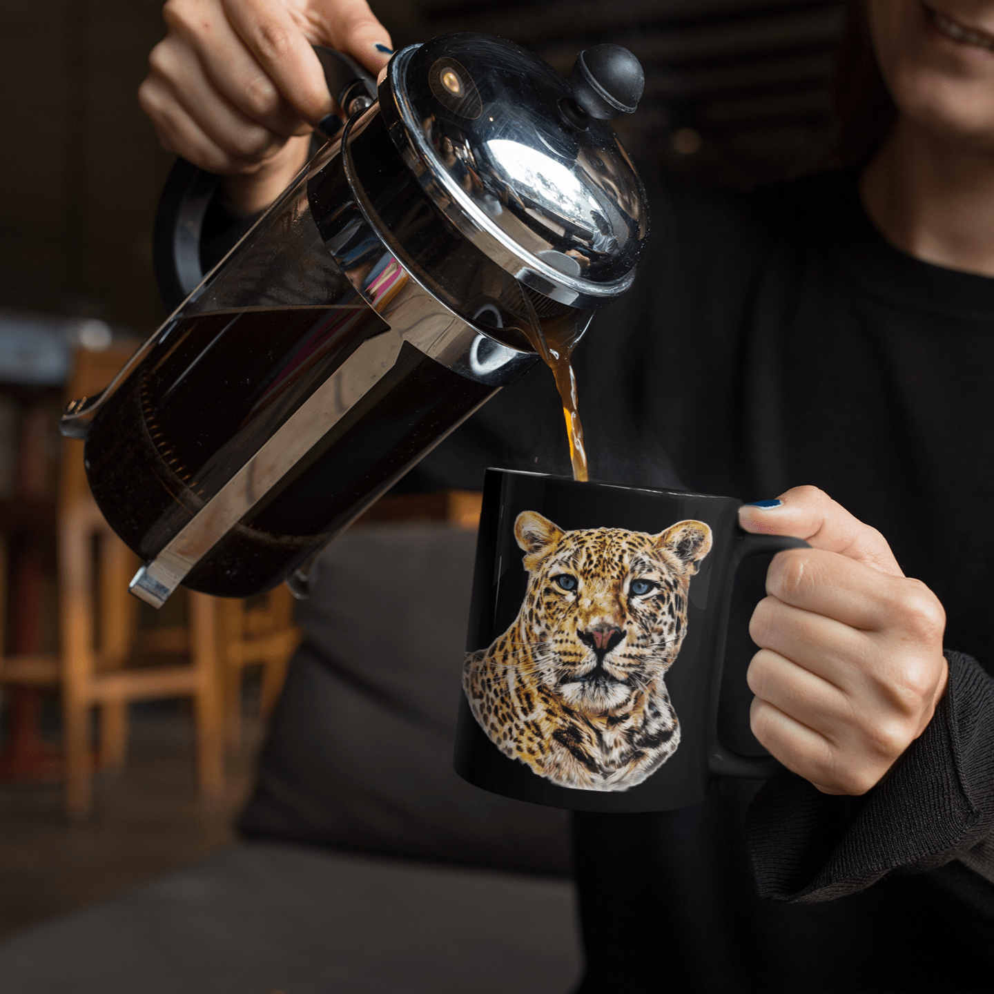 Leopard 15oz Large Black Ceramic Mug II - HD Printing