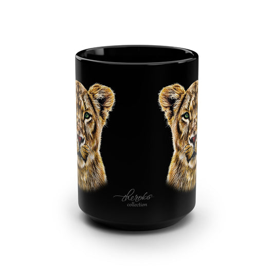 Lioness 15oz Large Black Ceramic Mug - HD Printing