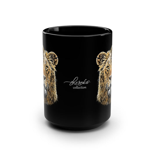 Male Lion 15oz Black Ceramic Coffee Mug - HD Printing