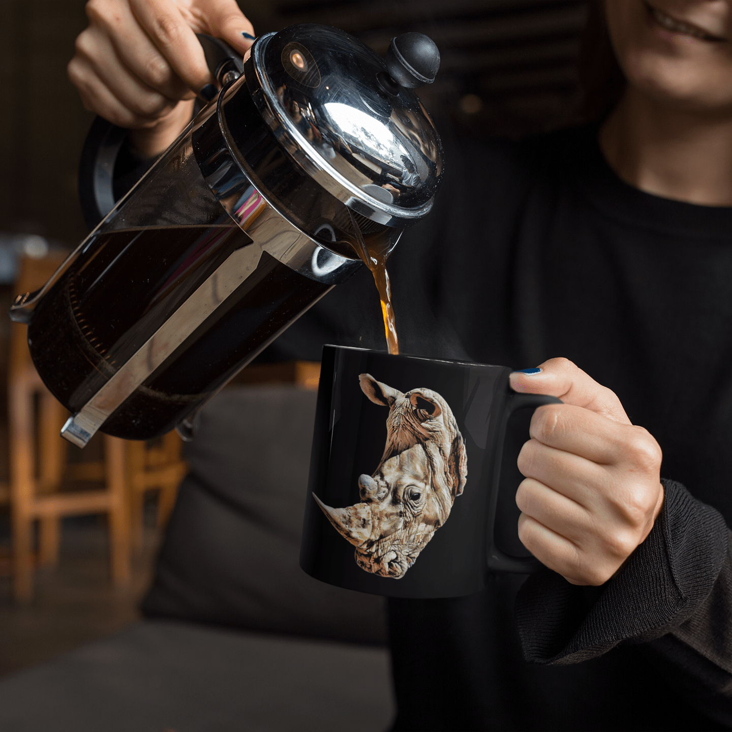 Rhino 15oz Large Black Ceramic Mug - HD Printing