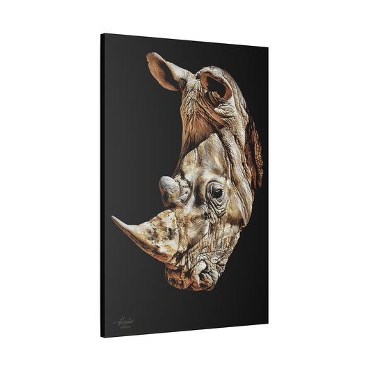 Rhino Satin Stretched Black Canvas Print - HD Printing