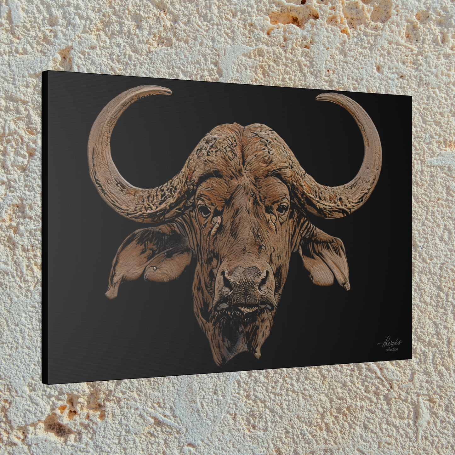 Buffalo Satin Stretched Black Canvas Print