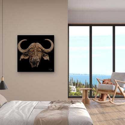 Buffalo Satin Stretched Black Canvas Print