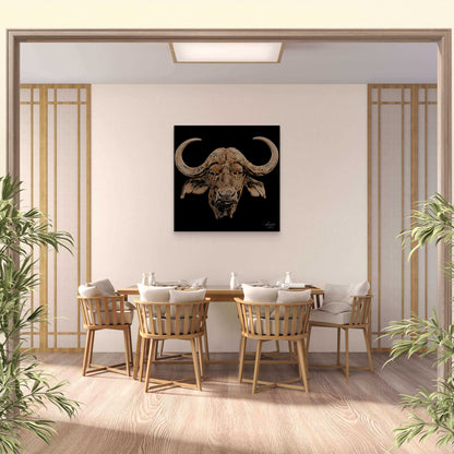 Buffalo Satin Stretched Black Canvas Print