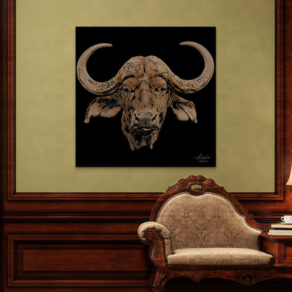 Buffalo Satin Stretched Black Canvas Print