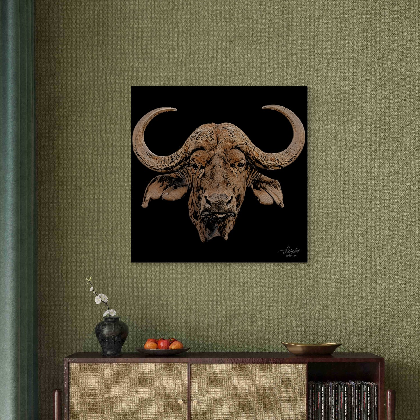 Buffalo Satin Stretched Black Canvas Print