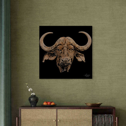 Buffalo Satin Stretched Black Canvas Print