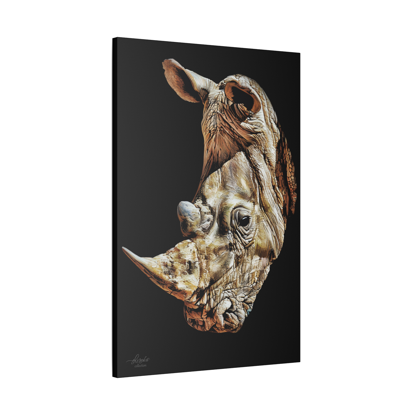 Rhino Satin Stretched Black Canvas Print