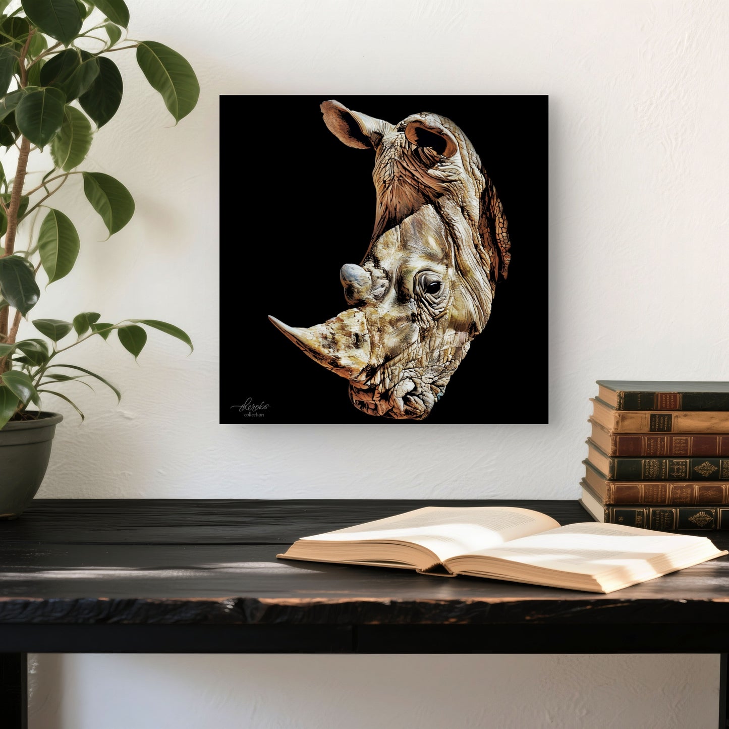 Rhino Satin Stretched Black Canvas Print