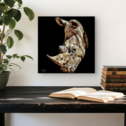 Rhino Satin Stretched Black Canvas Print