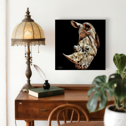 Rhino Satin Stretched Black Canvas Print