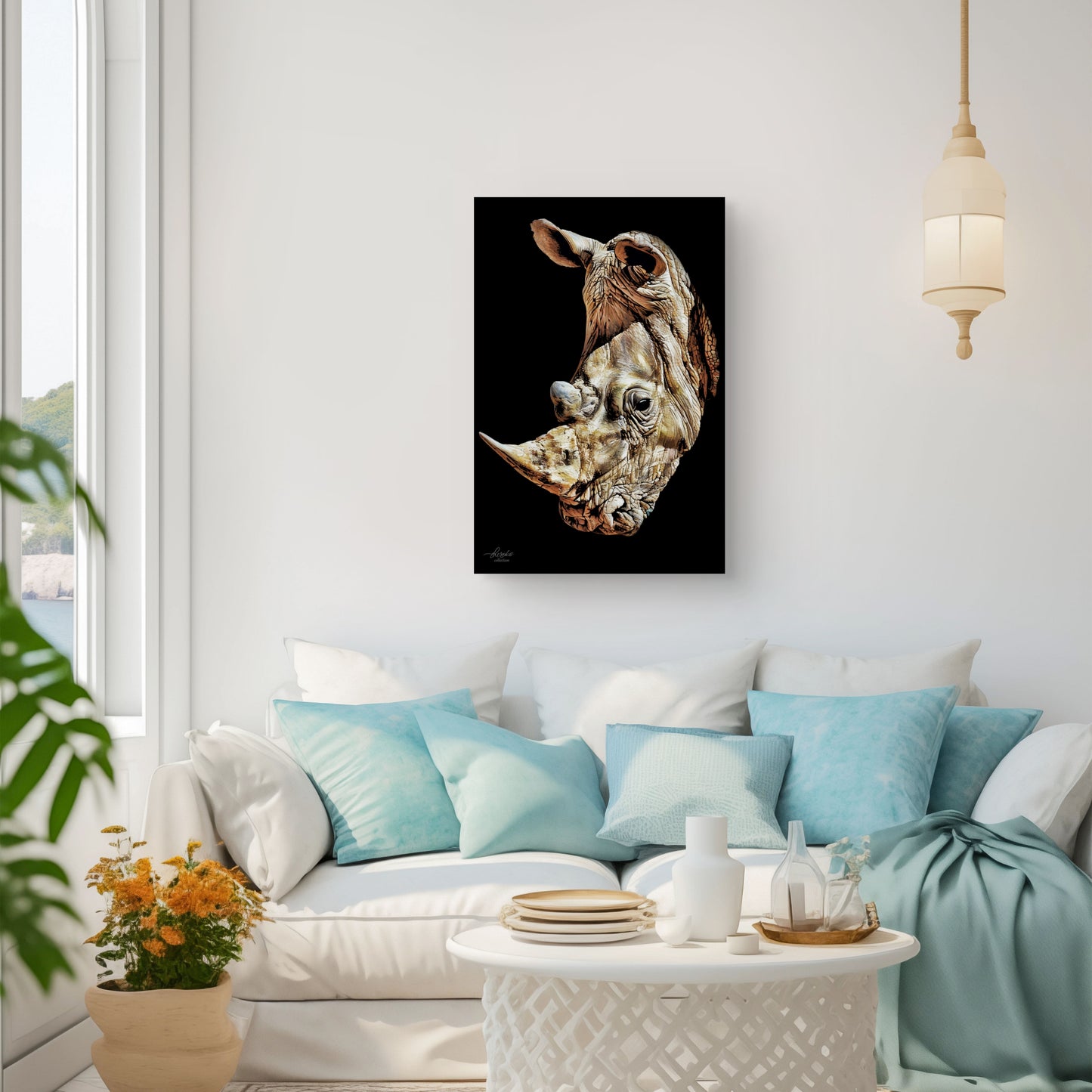 Rhino Satin Stretched Black Canvas Print