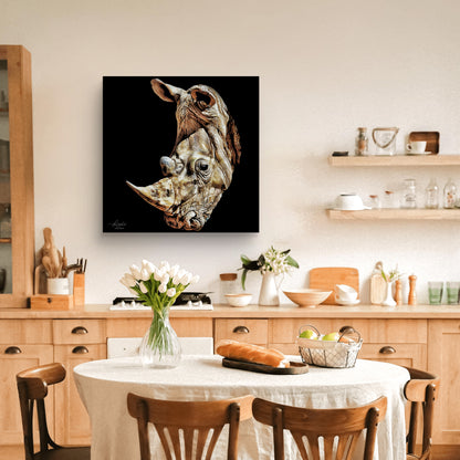 Rhino Satin Stretched Black Canvas Print