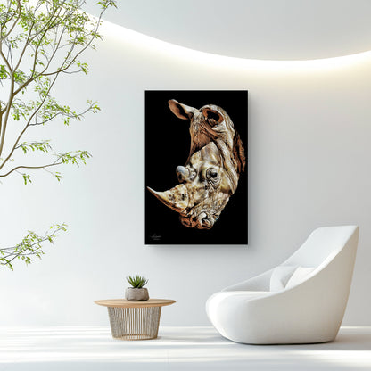 Rhino Satin Stretched Black Canvas Print