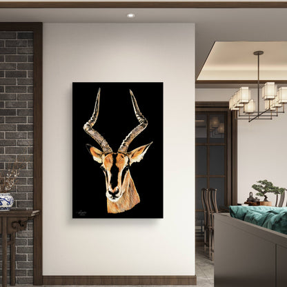 Impala Satin Stretched Black Canvas Print