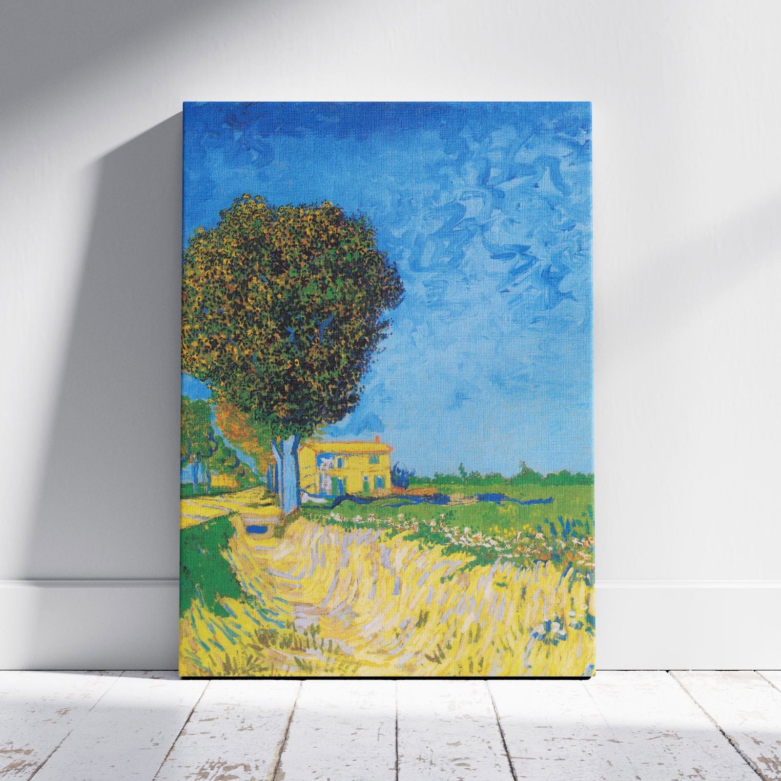 Avenue at Arles with Houses - Vincent van Gogh - Framed Canvas Wall Art Print-0