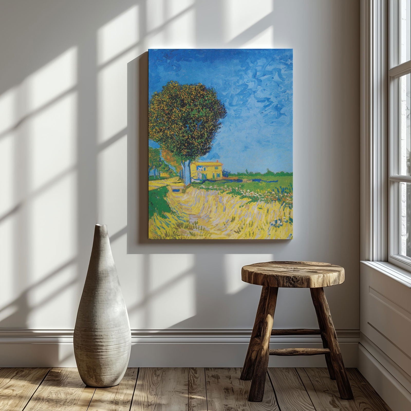 Avenue at Arles with Houses - Vincent van Gogh - Framed Canvas Wall Art Print-1