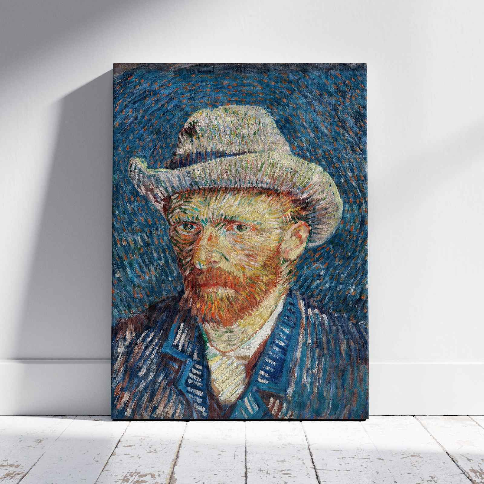 Self Portrait with Grey Felt Hat - Vincent van Gogh - Framed Canvas Wall Art Print-0