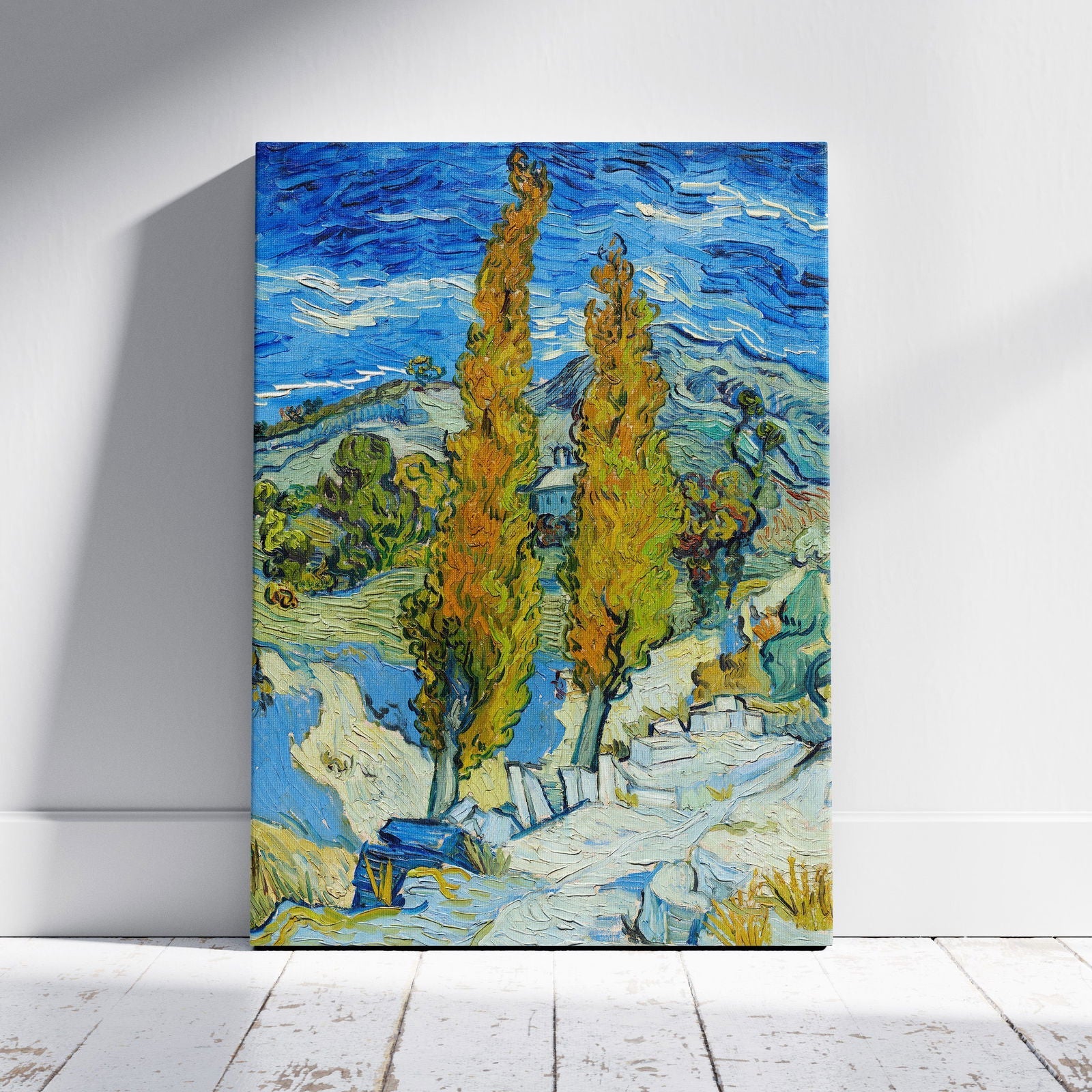 The Poplars at Saint-Remy - Vincent van Gogh - Framed Canvas Wall Art Print-0