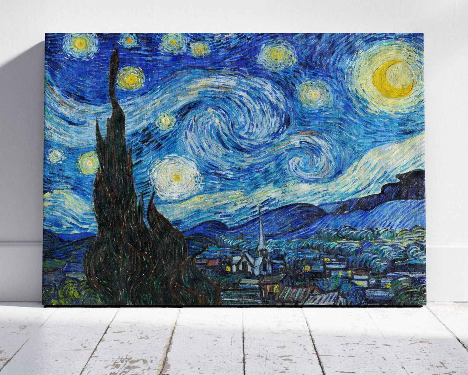 The Starry Night - Vincent van Gogh - Framed Canvas Wall Art Print-0