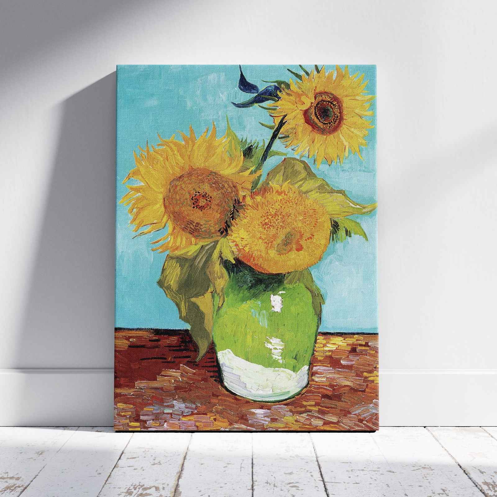 Vase with Three Sunflowers - Vincent van Gogh - Framed Canvas Wall Art Print-0