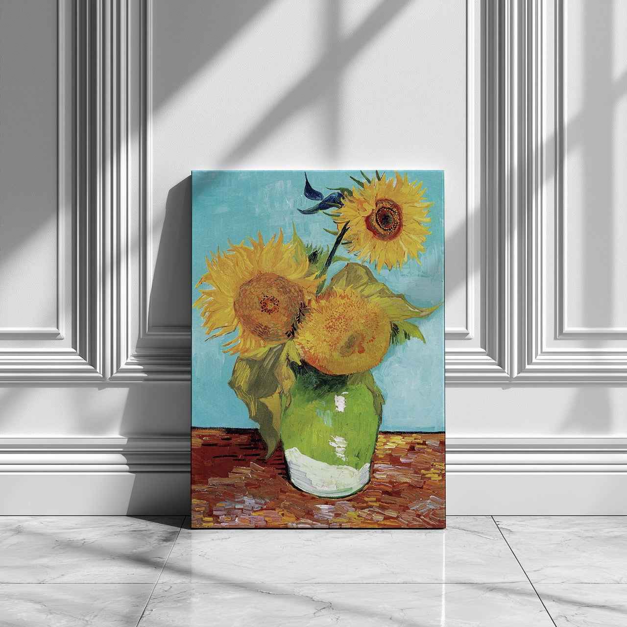 Vase with Three Sunflowers - Vincent van Gogh - Framed Canvas Wall Art Print-2