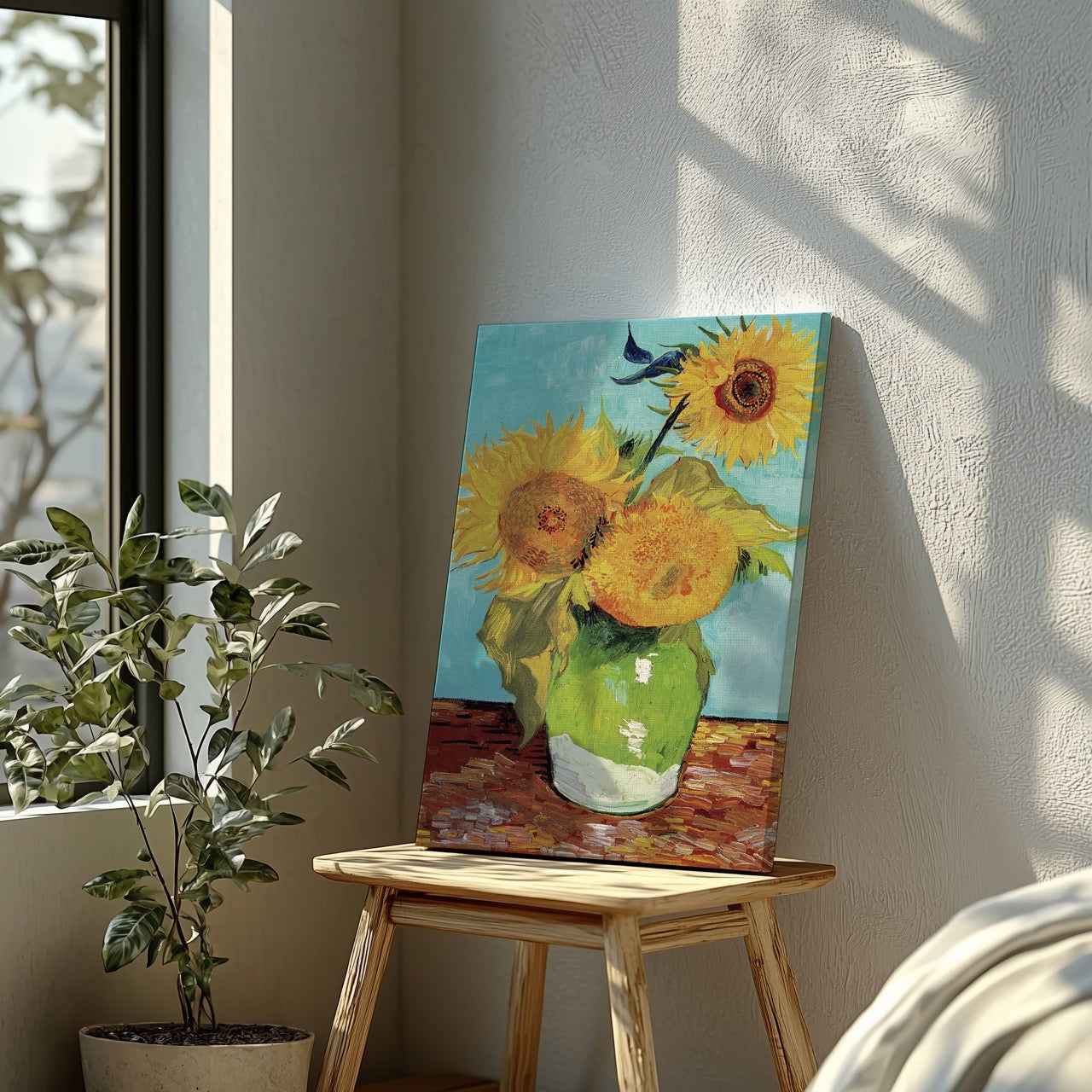 Vase with Three Sunflowers - Vincent van Gogh - Framed Canvas Wall Art Print-3