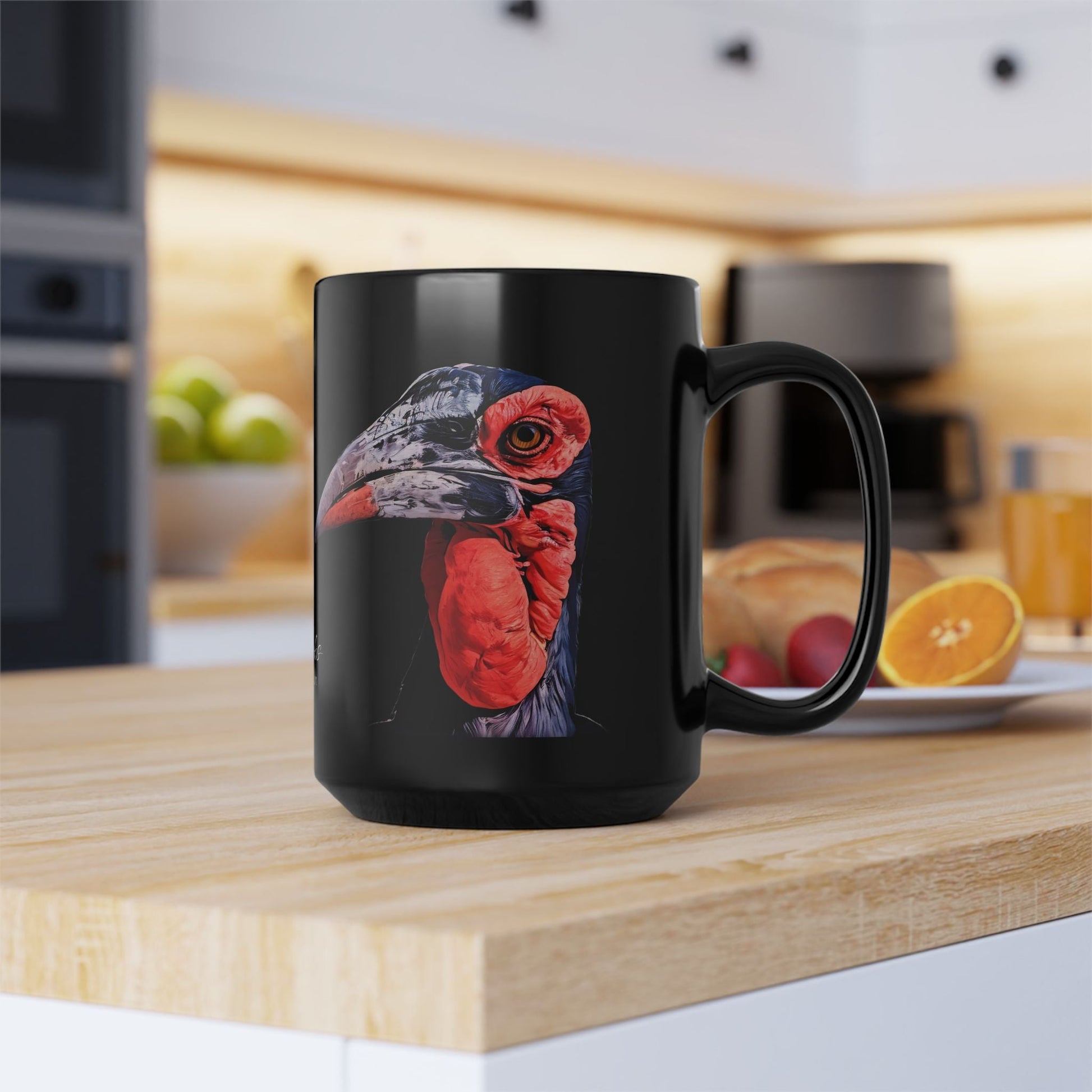 African Hornbill 15oz Black Ceramic Coffee Mug - HD Printing