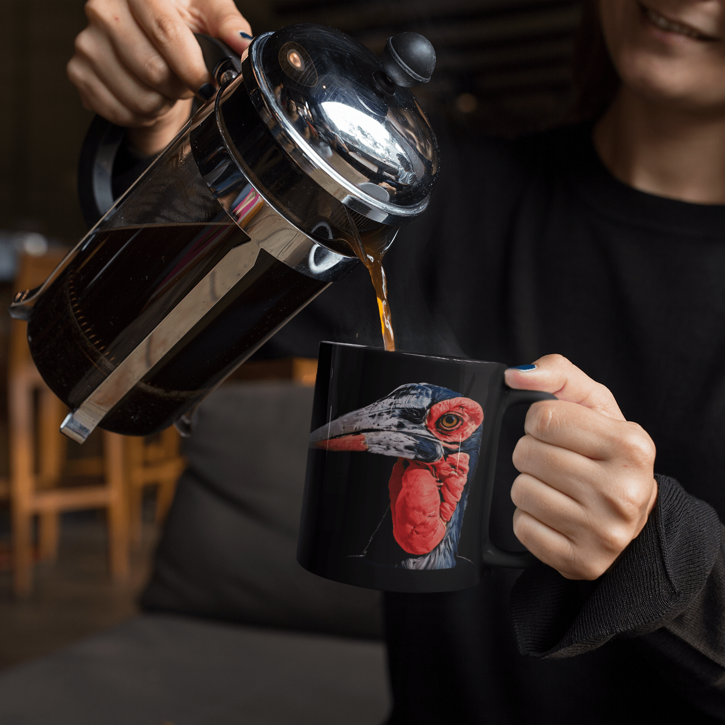 African Hornbill 15oz Large Black Ceramic Mug - HD Printing