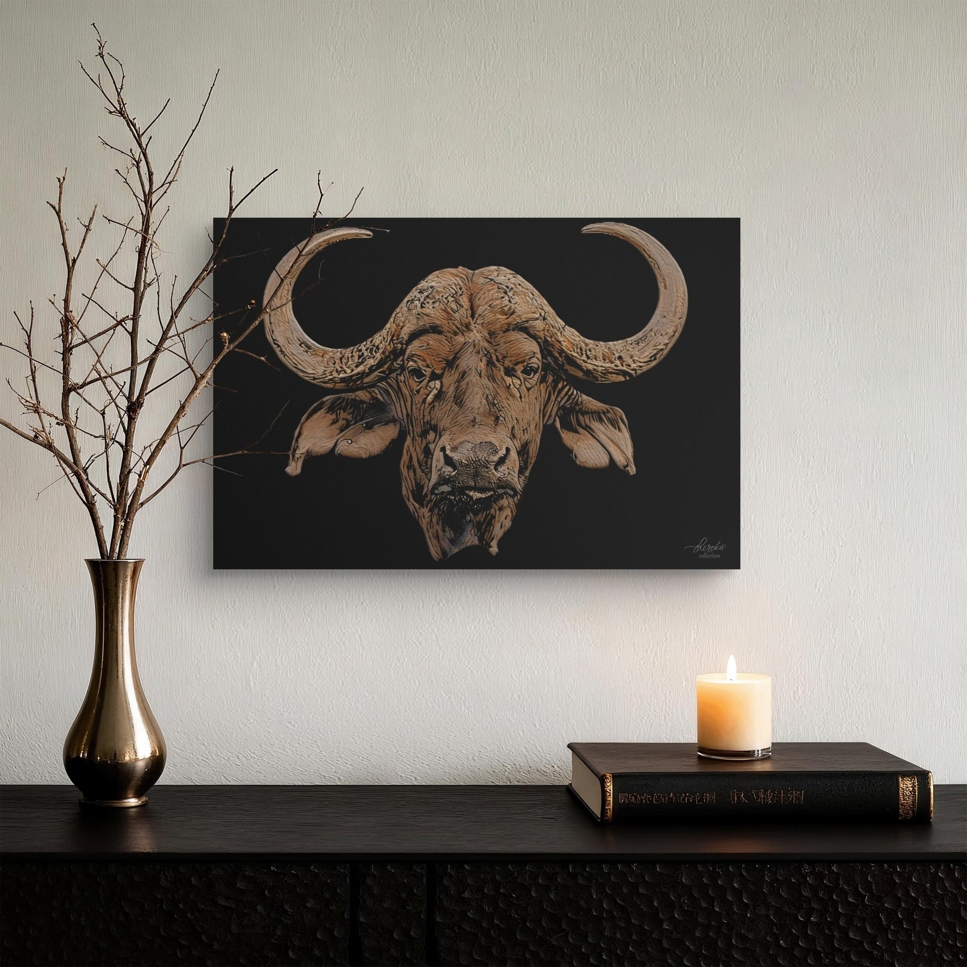 Buffalo Satin Stretched Black Canvas Print - HD Printing