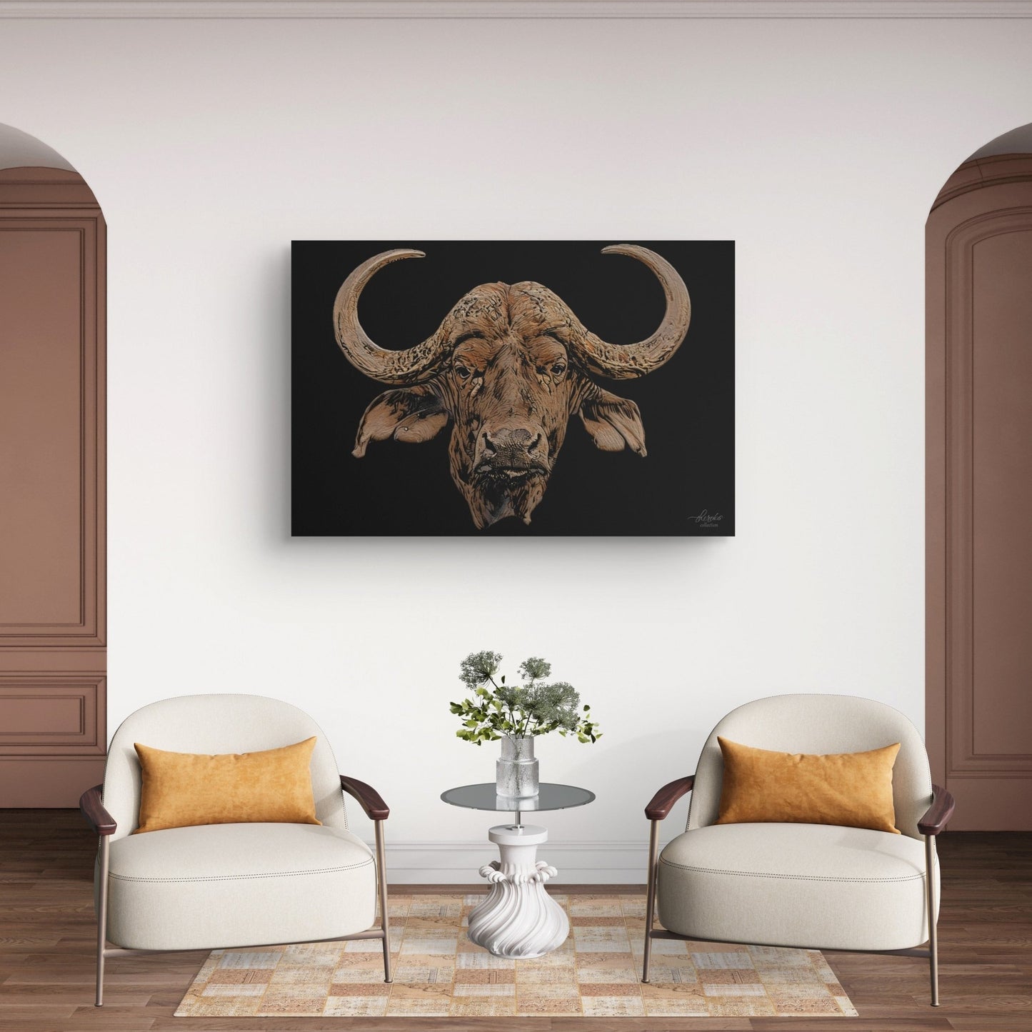 Buffalo Satin Stretched Black Canvas Print - HD Printing