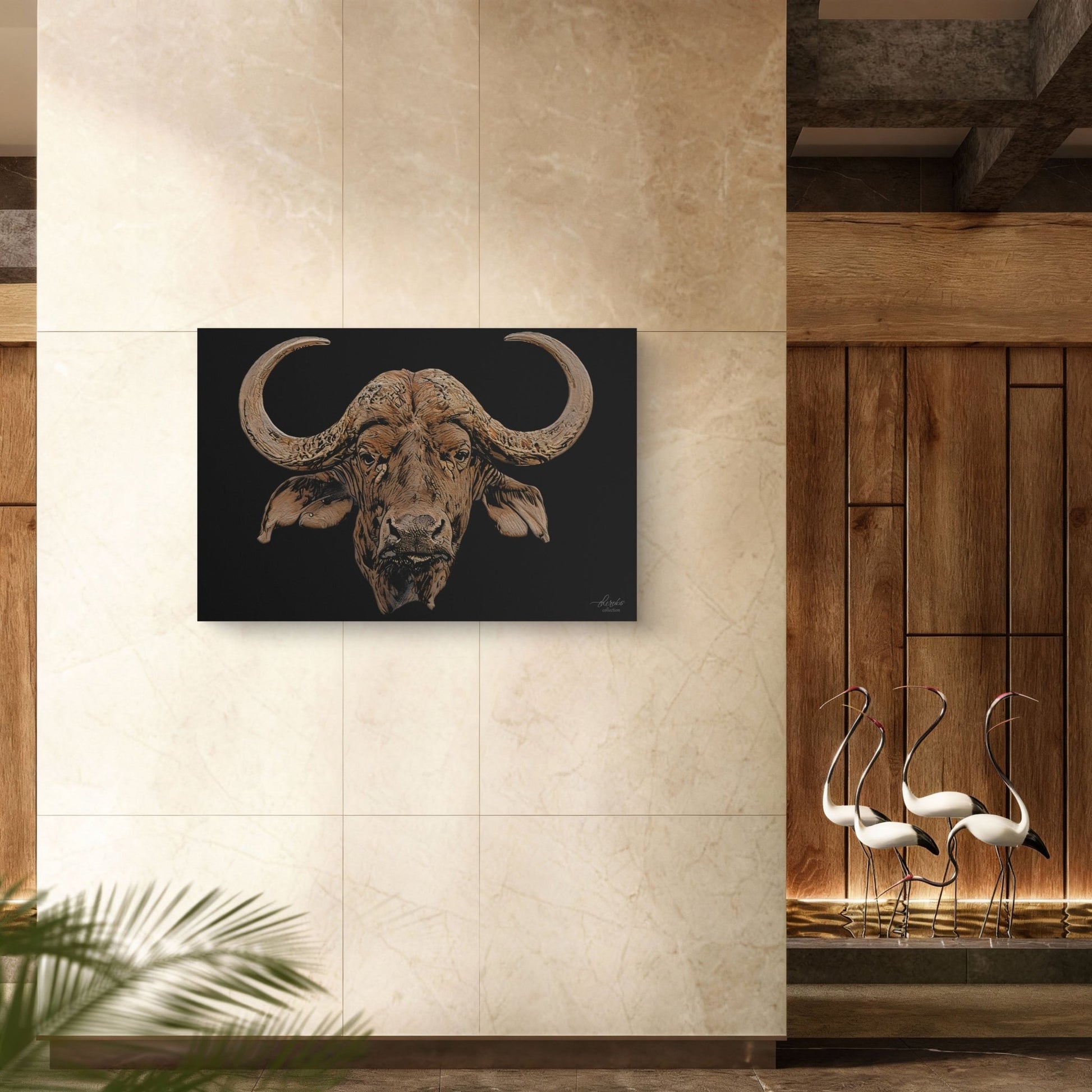 Buffalo Satin Stretched Black Canvas Print - HD Printing