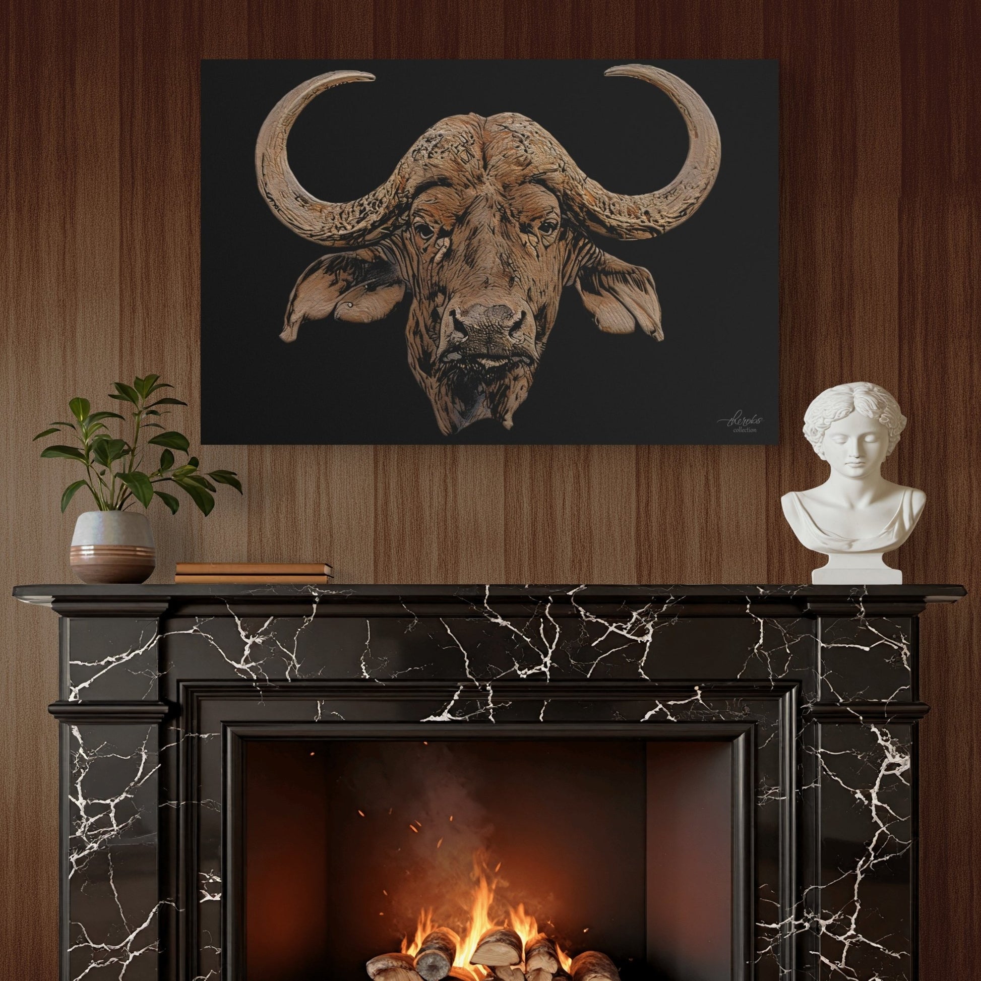 Buffalo Satin Stretched Black Canvas Print - HD Printing