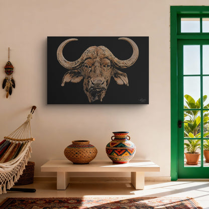 Buffalo Satin Stretched Black Canvas Print - HD Printing