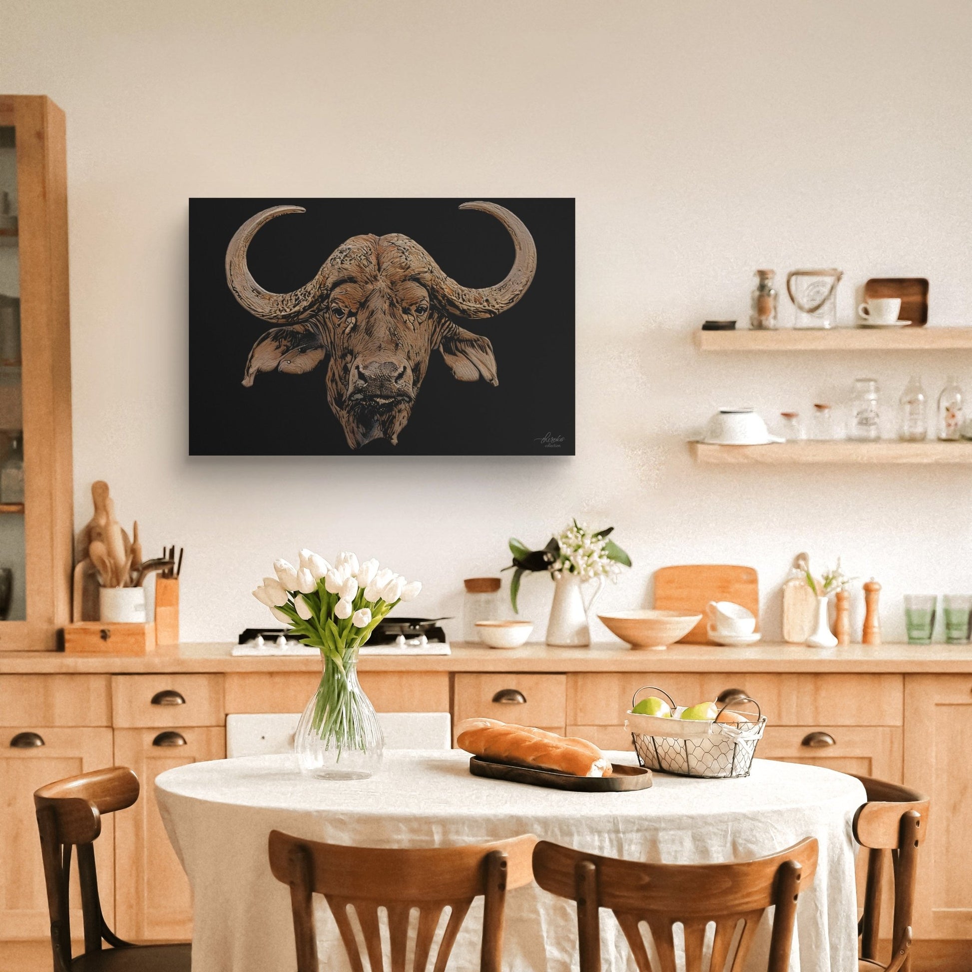 Buffalo Satin Stretched Black Canvas Print - HD Printing