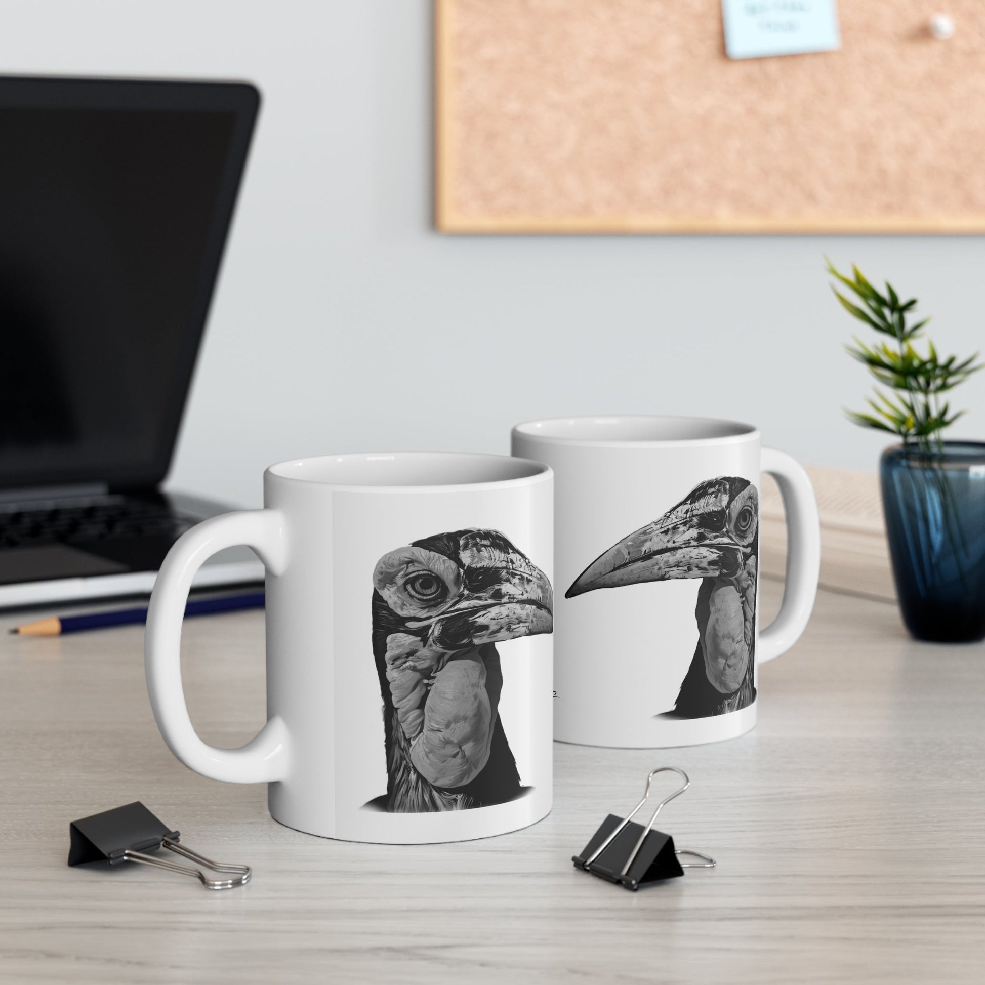 B&W African Hornbill Ceramic 11oz Mug - HD Printing