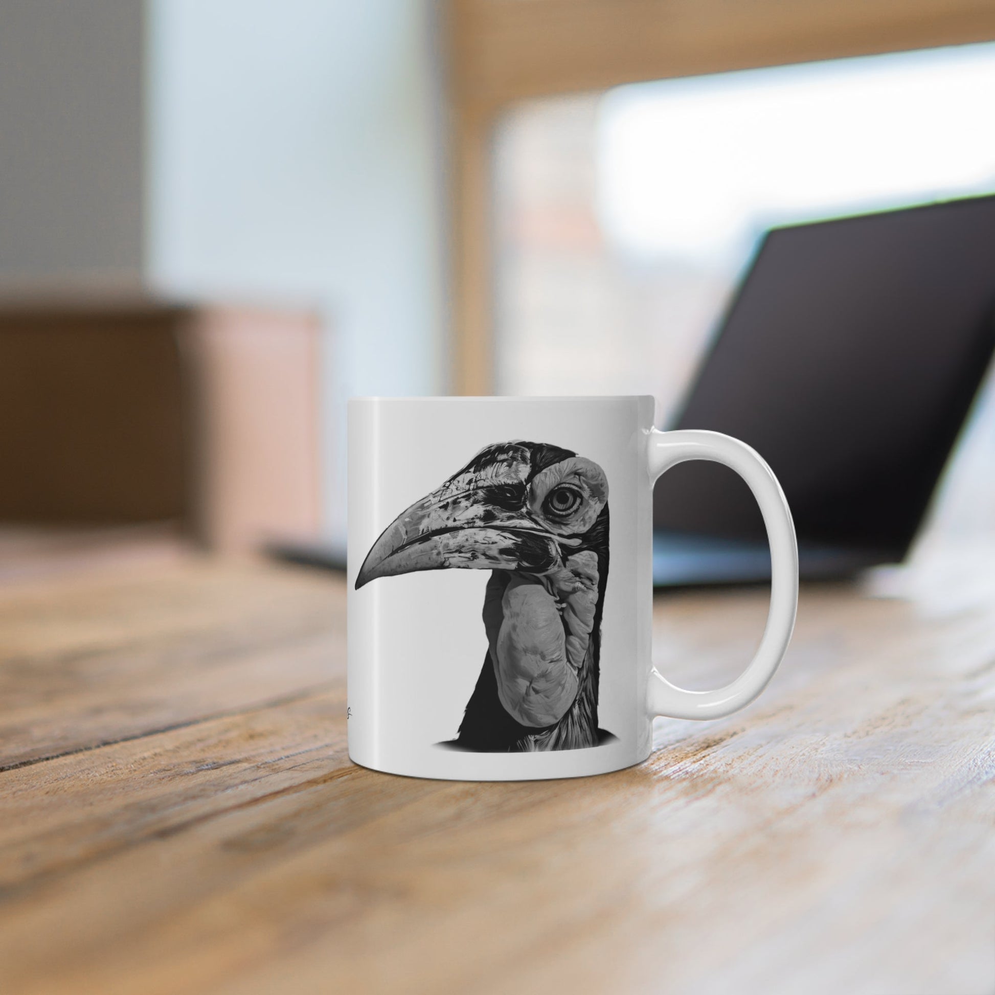 B&W African Hornbill Ceramic 11oz Mug - HD Printing