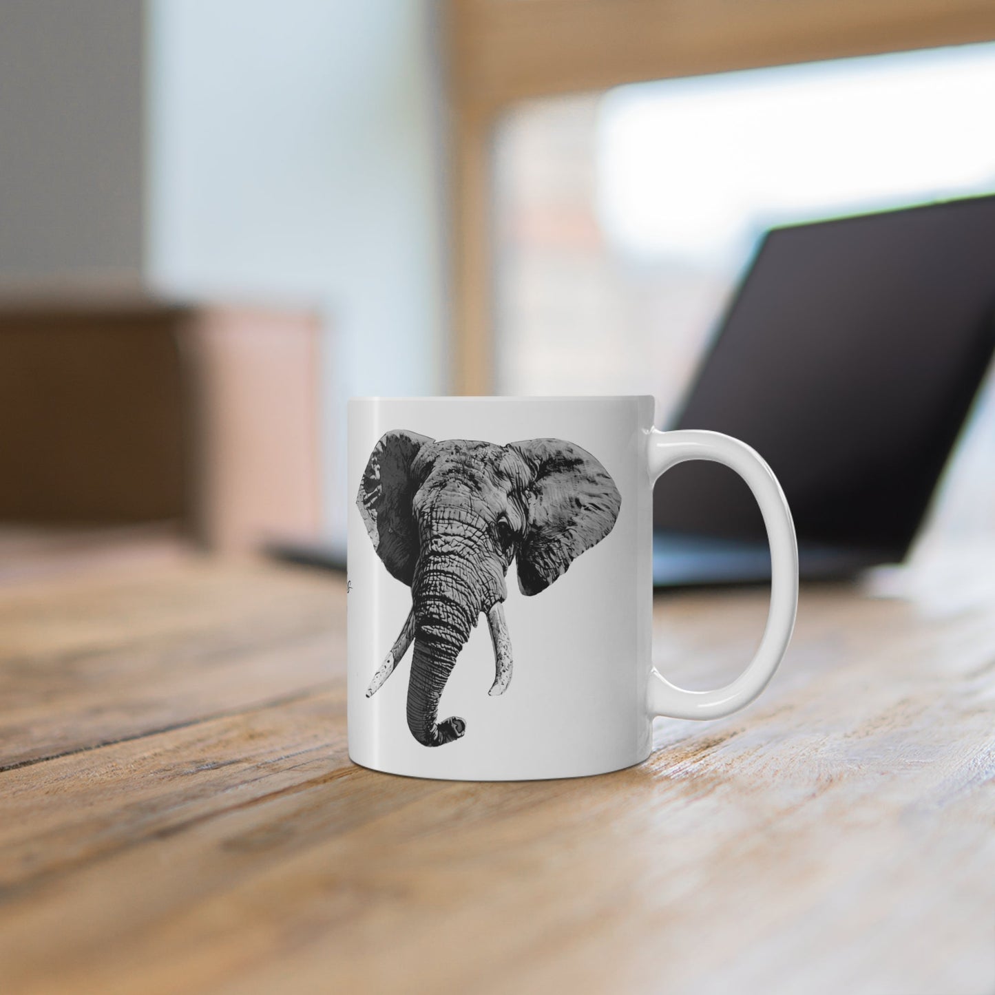 B&W Elephant White Ceramic 11oz Mug - HD Printing