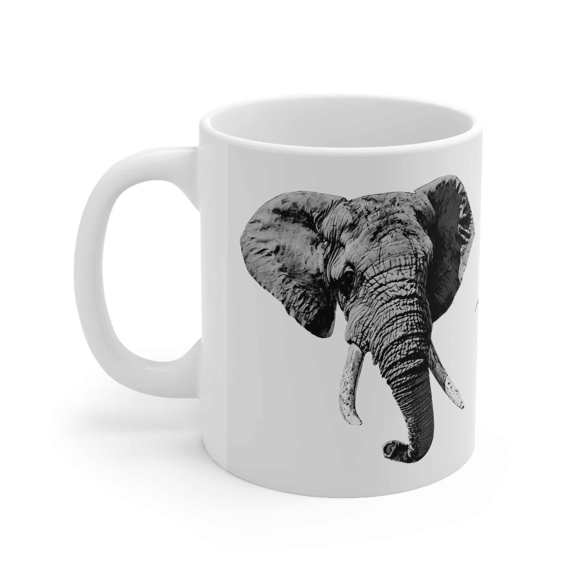 B&W Elephant White Ceramic 11oz Mug - HD Printing