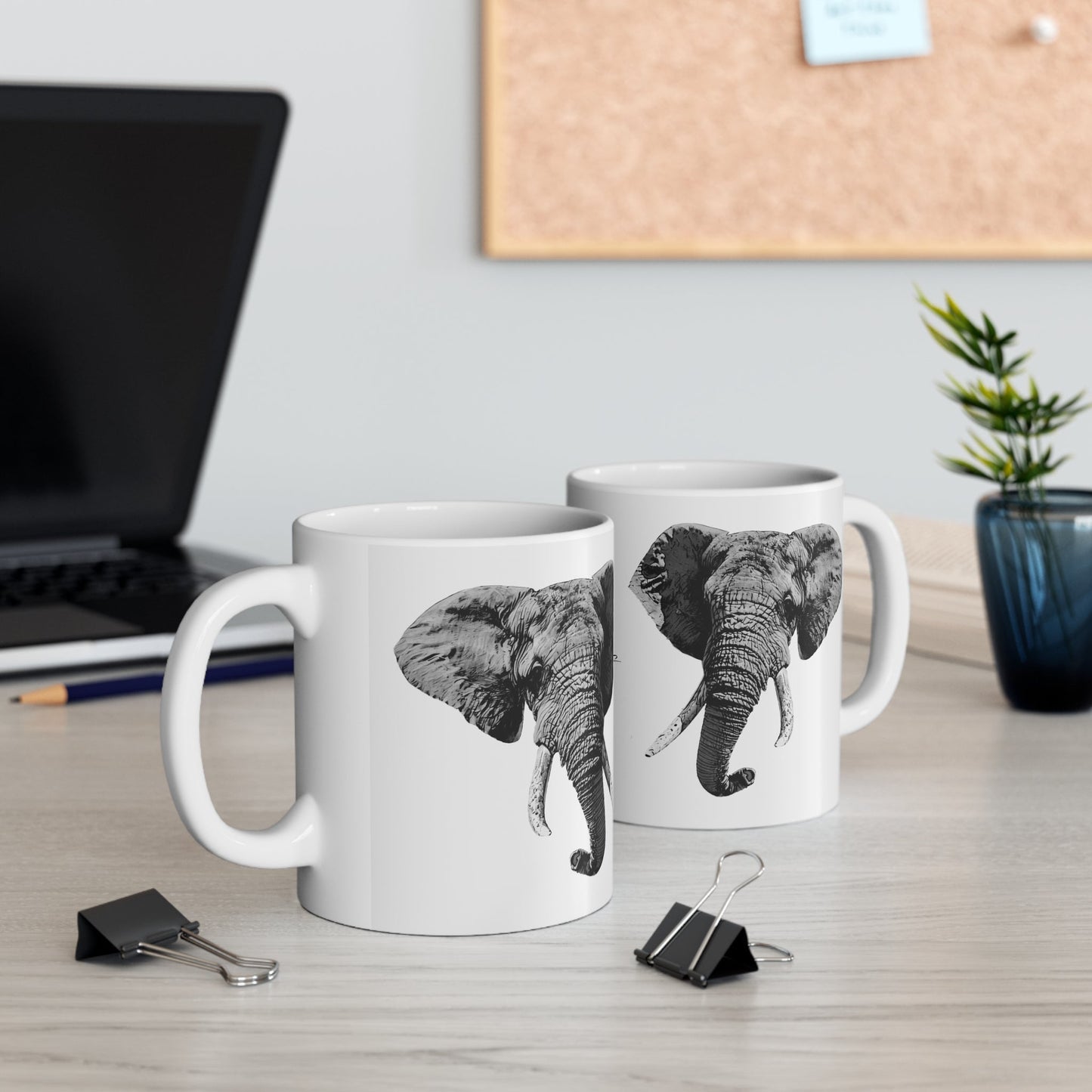 B&W Elephant White Ceramic 11oz Mug - HD Printing