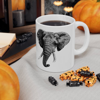 B&W Elephant White Ceramic 11oz Mug - HD Printing