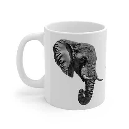 B&W Elephant White Ceramic 11oz Mug II - HD Printing
