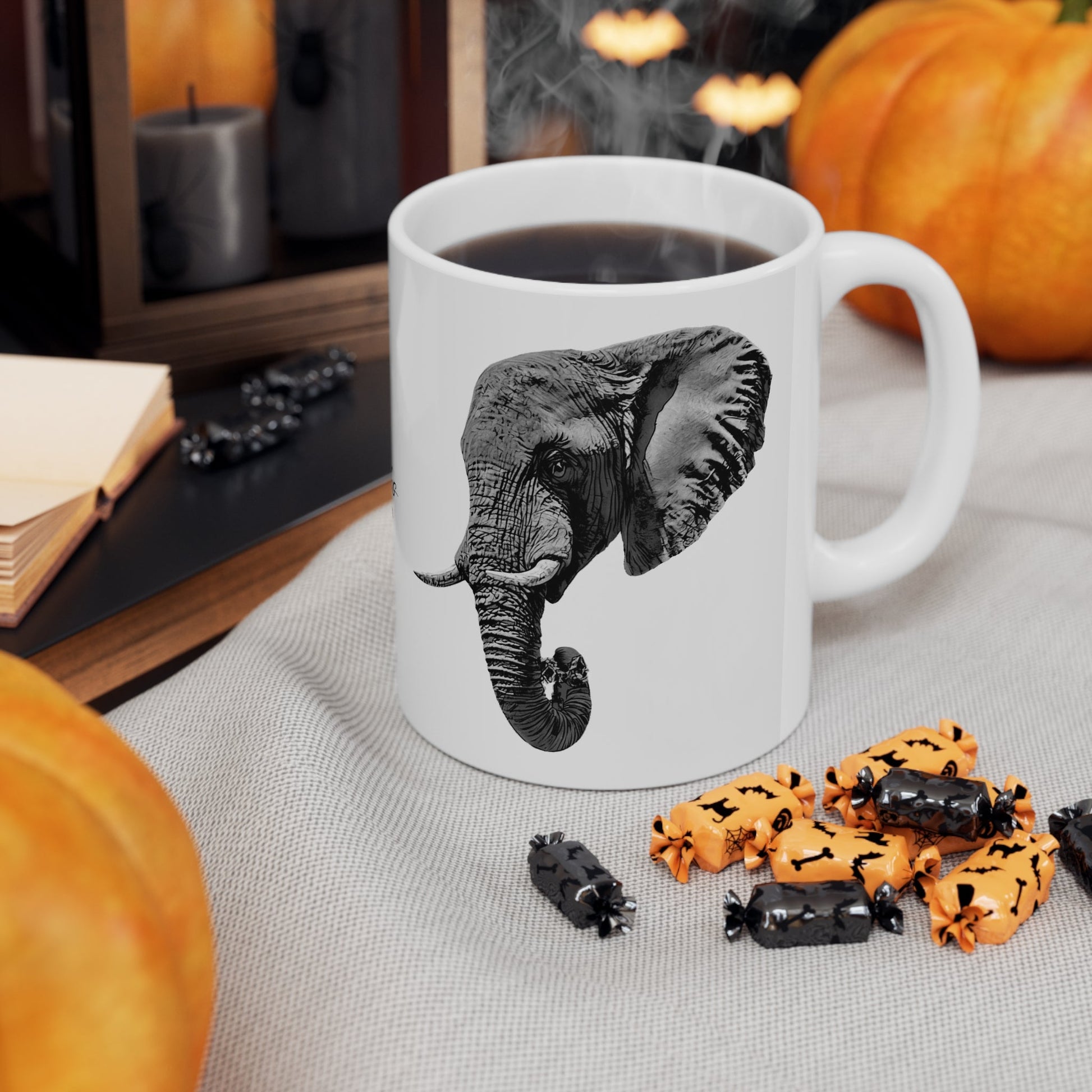 B&W Elephant White Ceramic 11oz Mug II - HD Printing
