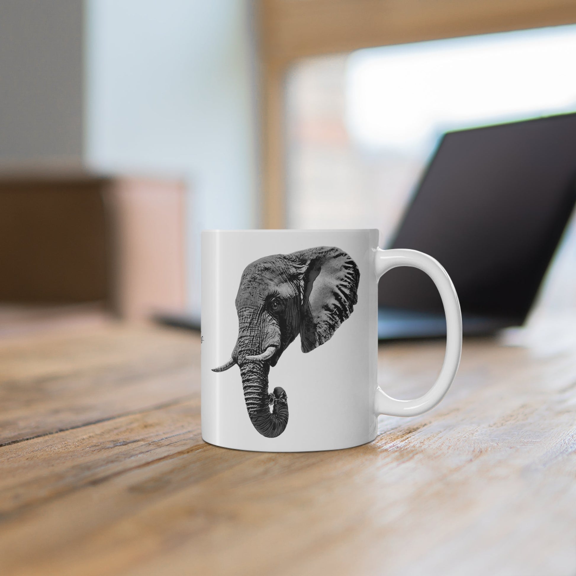 B&W Elephant White Ceramic 11oz Mug II - HD Printing